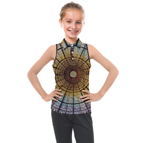 Barcelona Glass Window Stained Glass Kids  Sleeveless Polo T-shirt by Cendanart