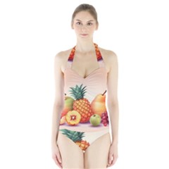 Fruit Pattern Apple Abstract Food Halter Swimsuit by Proyonanggan