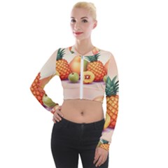 Fruit Pattern Apple Abstract Food Long Sleeve Cropped Velvet Jacket by Proyonanggan