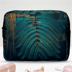 Dark Green Leaves Leaf Make Up Pouch (large) by Cemarart