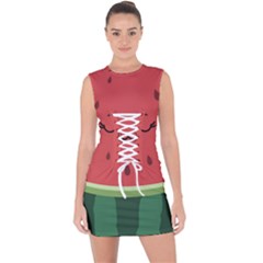 Watermelon Lock Love Lace Up Front Bodycon Dress by Cemarart