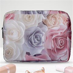 Pastel Rose Flower Blue Pink White Make Up Pouch (large) by Cemarart