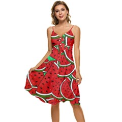 Summer Watermelon Fruit Sleeveless Tie Front Chiffon Dress by Cemarart