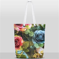Flower Roses Full Print Rope Handle Tote (small) by Cemarart