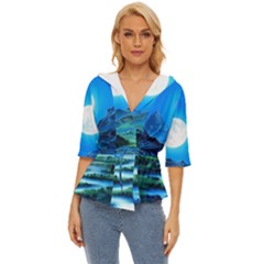 Bright Full Moon Painting Landscapes Scenery Nature Lightweight Drawstring Hooded Top by Ndabl3x