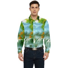 Paradise Forest Painting Bird Deer Waterfalls Men s Long Sleeve  Shirt by Ndabl3x