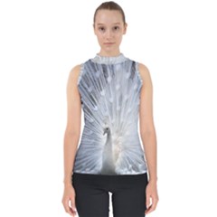 White Peacock Bird Mock Neck Shell Top by Ndabl3x