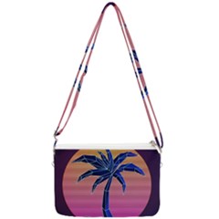 Abstract 3d Art Holiday Island Palm Tree Pink Purple Summer Sunset Water Double Gusset Crossbody Bag by Cemarart