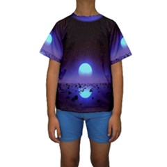Sunset Colorful Nature Night Purple Star Kids  Short Sleeve Swimwear by Cemarart