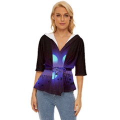 Sunset Colorful Nature Night Purple Star Lightweight Drawstring Hooded Top by Cemarart