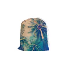 Palm Trees Beauty Nature Clouds Summer Drawstring Pouch (small) by Cemarart