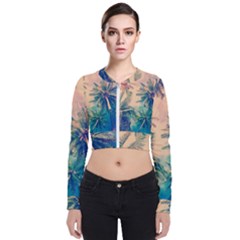 Palm Trees Beauty Nature Clouds Summer Long Sleeve Zip Up Bomber Jacket by Cemarart