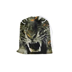 Angry Tiger Animal Broken Glasses Drawstring Pouch (medium) by Cemarart
