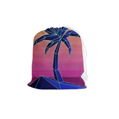 Abstract 3d Art Holiday Island Palm Tree Pink Purple Summer Sunset Water Drawstring Pouch (medium) by Cemarart
