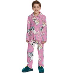 Cute Animal Little Cat Seamless Pattern Kids  Long Sleeve Velvet Pajamas Set by Grandong