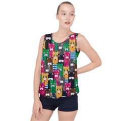 Cat Funny Colorful Pattern Bubble Hem Chiffon Tank Top by Grandong
