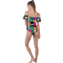 Cat Funny Colorful Pattern Frill Detail One Piece Swimsuit View2