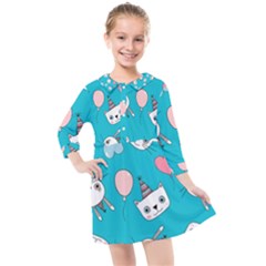 Cat Bunny Kids  Quarter Sleeve Shirt Dress by Grandong