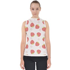 Strawberries Pattern Design Mock Neck Shell Top by Grandong