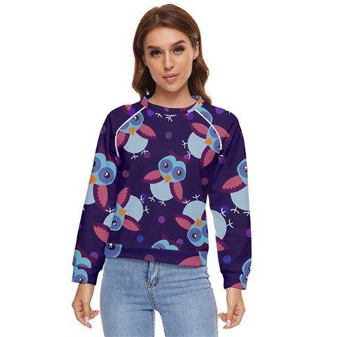 Owl Pattern Background Women s Long Sleeve Raglan T-shirt by Grandong