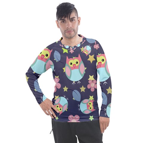 Owl Stars Pattern Background Men s Pique Long Sleeve T-shirt by Grandong