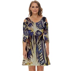 Tardis Doctor Who Pattern Shoulder Cut Out Zip Up Dress by Cemarart