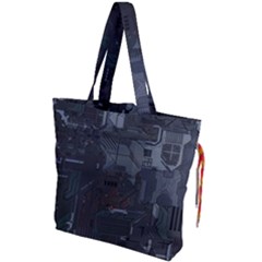 Abstract Tech Computer Motherboard Technology Drawstring Tote Bag by Cemarart
