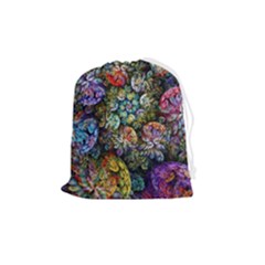 Floral Fractal 3d Art Pattern Drawstring Pouch (medium) by Cemarart