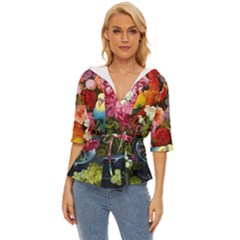 Flower And Parrot Art Flower Painting Lightweight Drawstring Hooded Top by Cemarart
