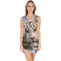 White Tiger Peacock Animal Fantasy Water Summer Bodycon Dress by Cemarart