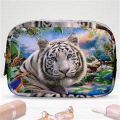 White Tiger Peacock Animal Fantasy Water Summer Make Up Pouch (small) by Cemarart