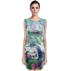 Peacock Parrot Bird Pattern Exotic Summer Green Flower Jungle Paradise Classic Sleeveless Midi Dress by Cemarart