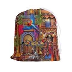 Arabian Street Art Colorful Peacock Tiger Man Parrot Horse Dancer Fantasy Drawstring Pouch (2xl) by Cemarart