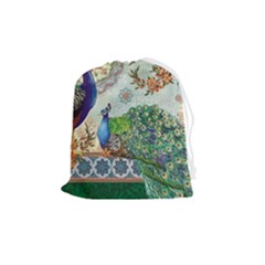 Royal Peacock Feather Art Fantasy Drawstring Pouch (medium) by Cemarart