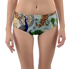 Royal Peacock Feather Art Fantasy Reversible Mid-waist Bikini Bottoms by Cemarart