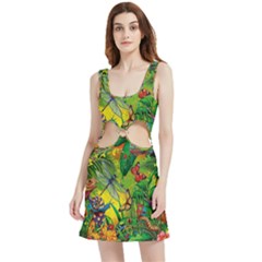 The Chameleon Colorful Mushroom Jungle Flower Insect Summer Dragonfly Velour Cutout Dress by Cemarart