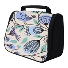 Bird Floral Blue Flower Retro Seamless Pattern Full Print Travel Pouch (small) by Cemarart