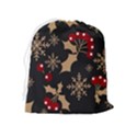 Christmas Pattern With Snowflakes Berries Drawstring Pouch (XL) View2