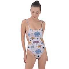Wild Animals Seamless Pattern Tie Strap One Piece Swimsuit by Ndabl3x