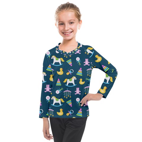 Cute Babies Toys Seamless Pattern Kids  Long Mesh T-shirt by Ndabl3x