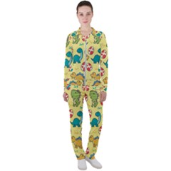 Seamless Pattern With Cute Dinosaurs Character Casual Jacket And Pants Set by Ndabl3x