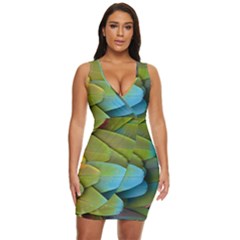 Parrot Feathers Texture Feathers Backgrounds Draped Bodycon Dress by nateshop