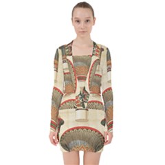 Egyptian Architecture Column V-neck Bodycon Long Sleeve Dress by Proyonanggan