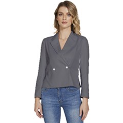 Gray, Color, Background, Monochrome, Minimalism Women s Long Sleeve Revers Collar Cropped Jacket by nateshop