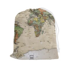Vintage World Map Aesthetic Drawstring Pouch (2xl) by Cemarart