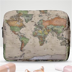 Vintage World Map Aesthetic Make Up Pouch (large) by Cemarart