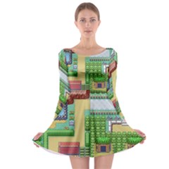 Pixel Map Game Long Sleeve Skater Dress by Cemarart