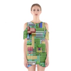 Pixel Map Game Shoulder Cutout One Piece Dress by Cemarart