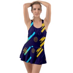Blue Background Geometric Abstrac Ruffle Top Dress Swimsuit by nateshop