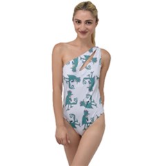 Creepy Monster Bird Drawing Motif Pattern To One Side Swimsuit by dflcprintsclothing